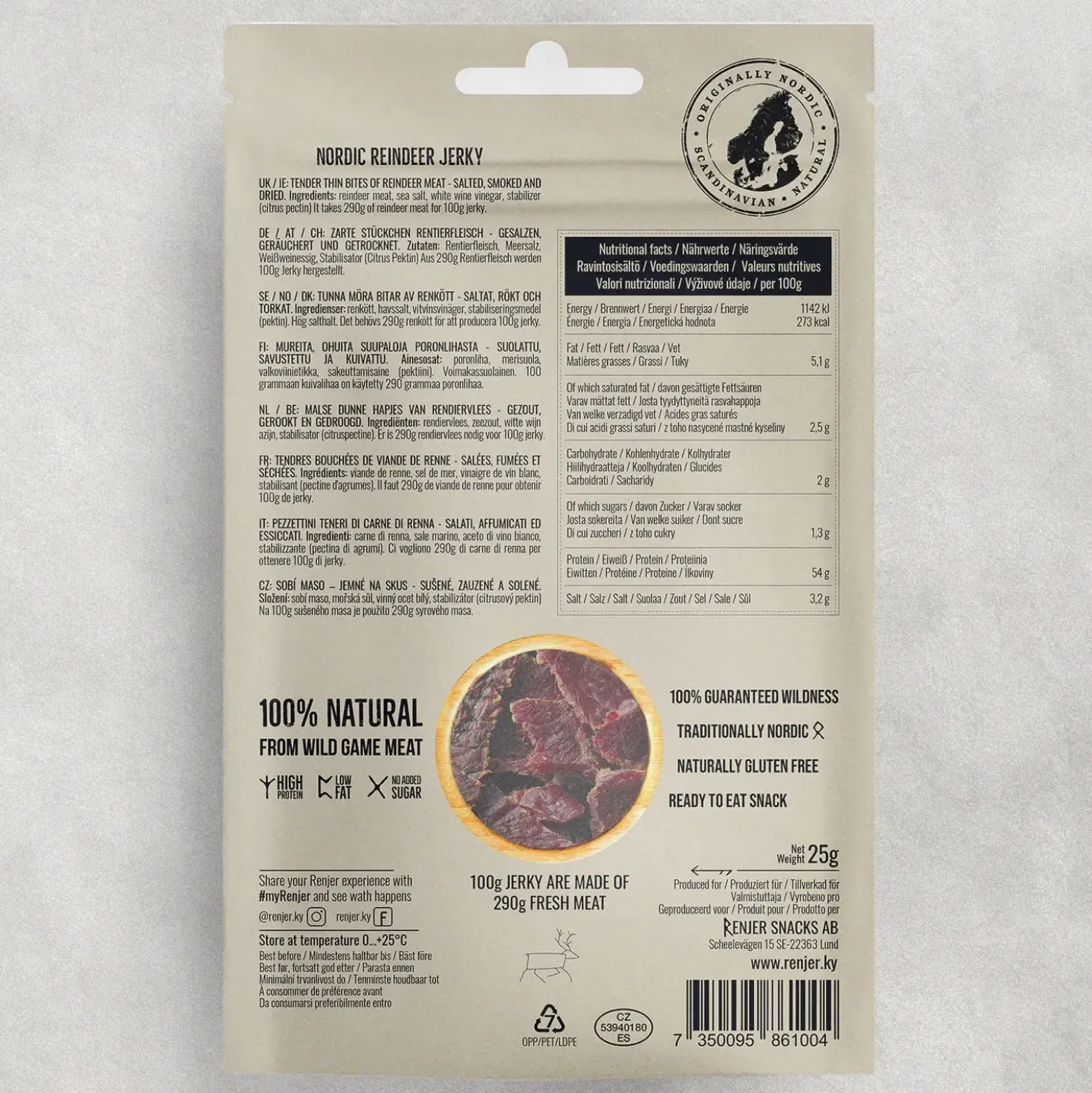 Renjer Nordic Reindeer Jerky Sea Salt